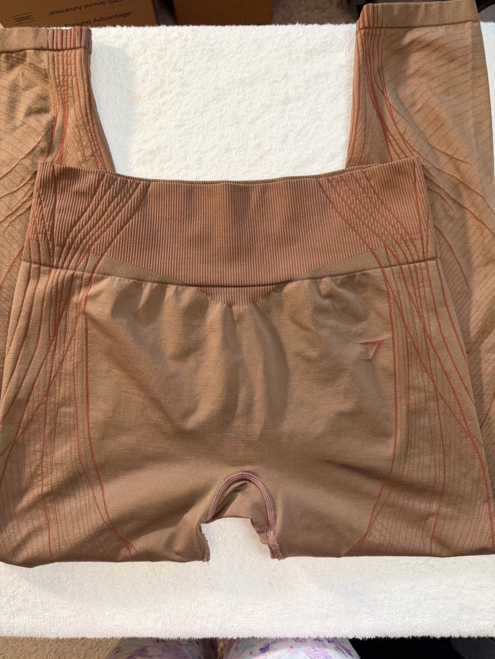Gymshark Sculpting High-Waist Leggings — Tan with Rust Stitching